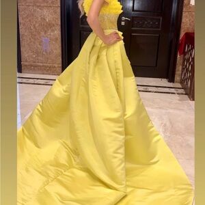 Yellow Sleeveless Prom Gown with Flutter Sleeves